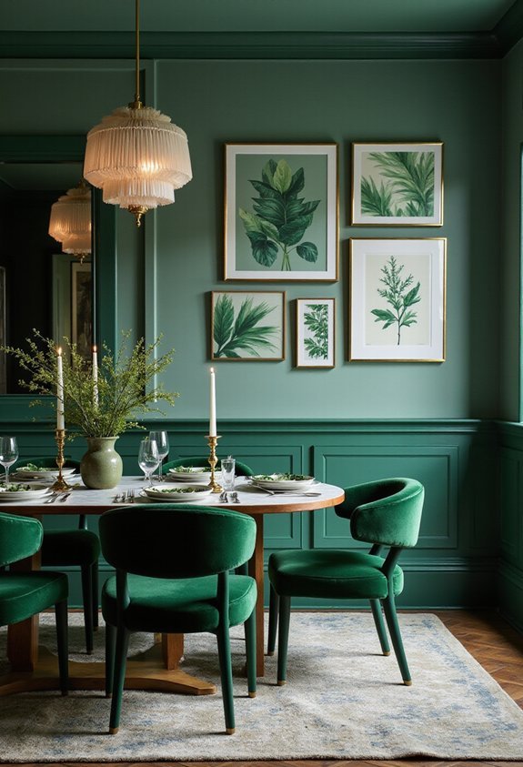 emerald green artwork gallery wall