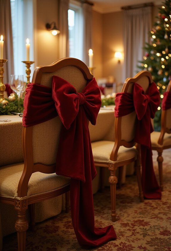 festive dining chair decor with ribbons