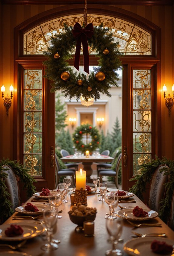 festive wreaths enliven doorways windows