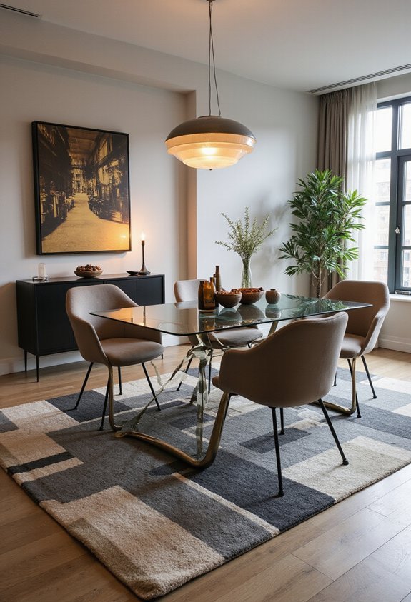 grounding dining room with area rugs