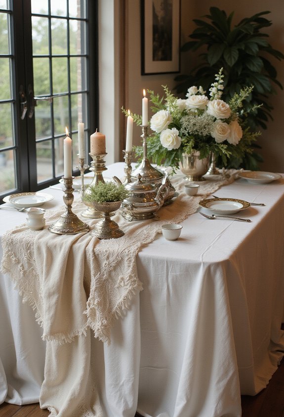 layered contrasting textured tablecloth buffet