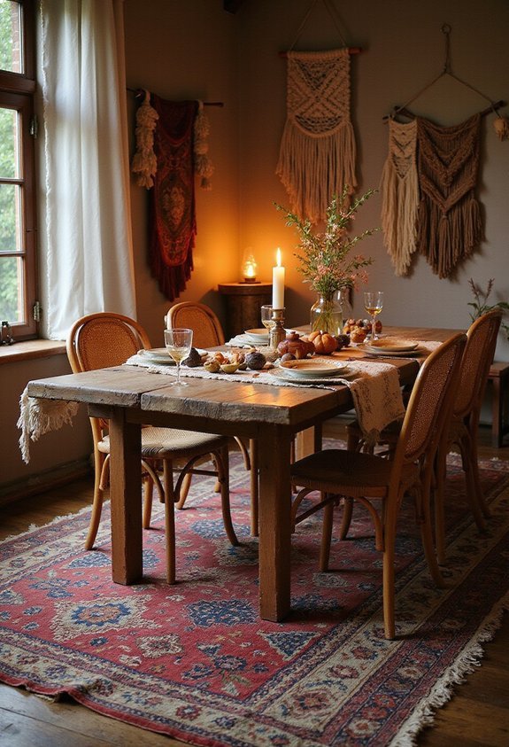 layered vintage rugs for boho charm