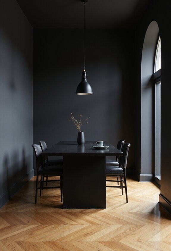 lighter floors balance black walls