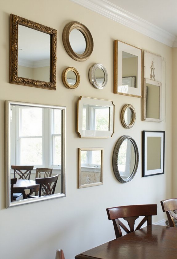 mirrors of varying sizes arranged creatively