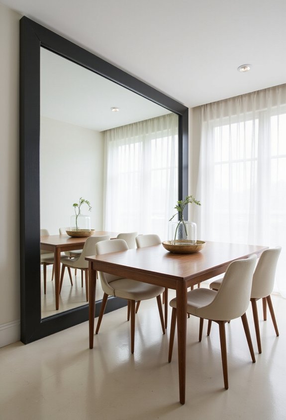 reflective minimalist dining room brightening