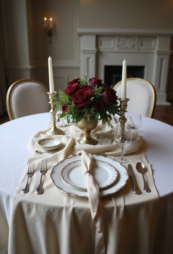 strategically placed table decor enhances dinner ambiance