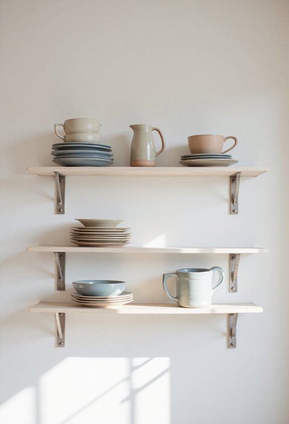 styled open shelving fancy dish display