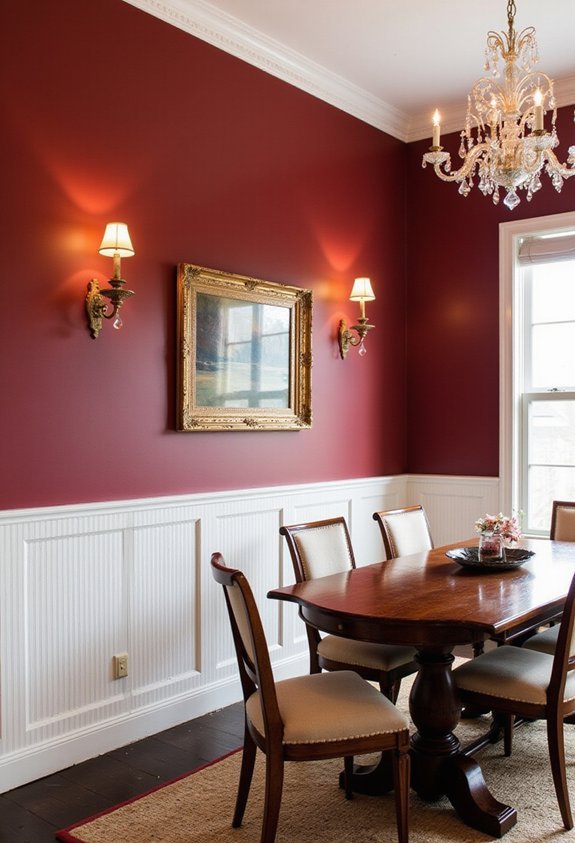 traditional elegant red wainscoting
