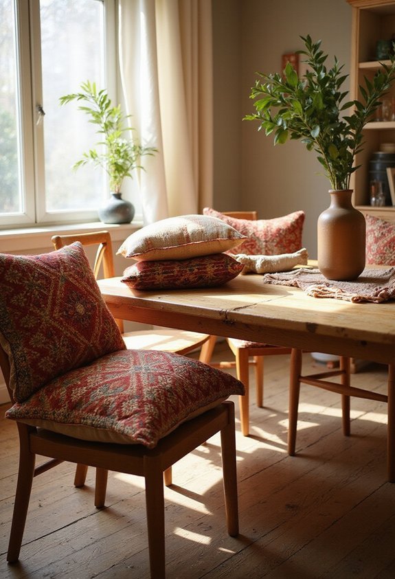 vibrant boho geometric patterned pillows