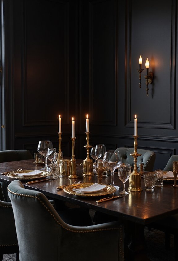 warm metallic accents enliven dark spaces