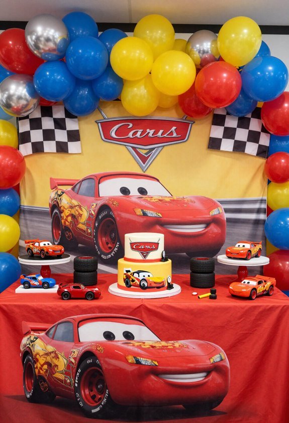 cars themed cake table backdrop