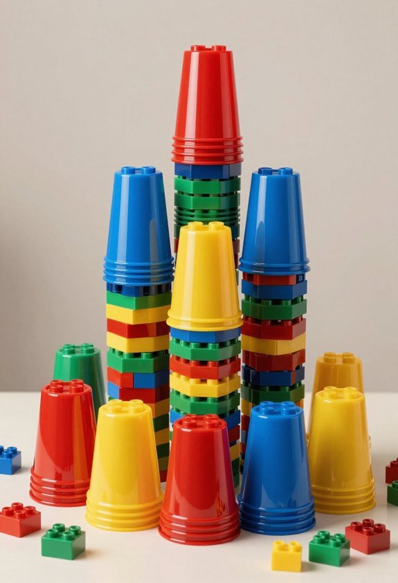 colorful cup tower centerpieces