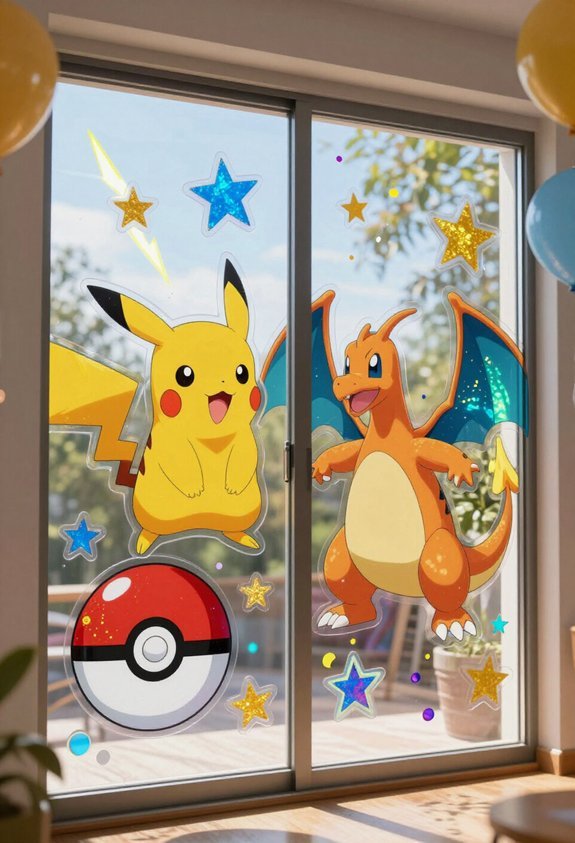 colorful pok mon window decorations