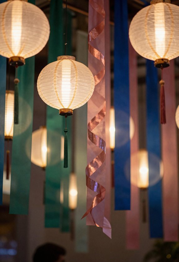 colorful ribbon wrapped lanterns