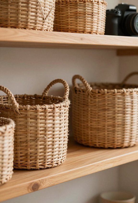 cozy shelves with baskets
