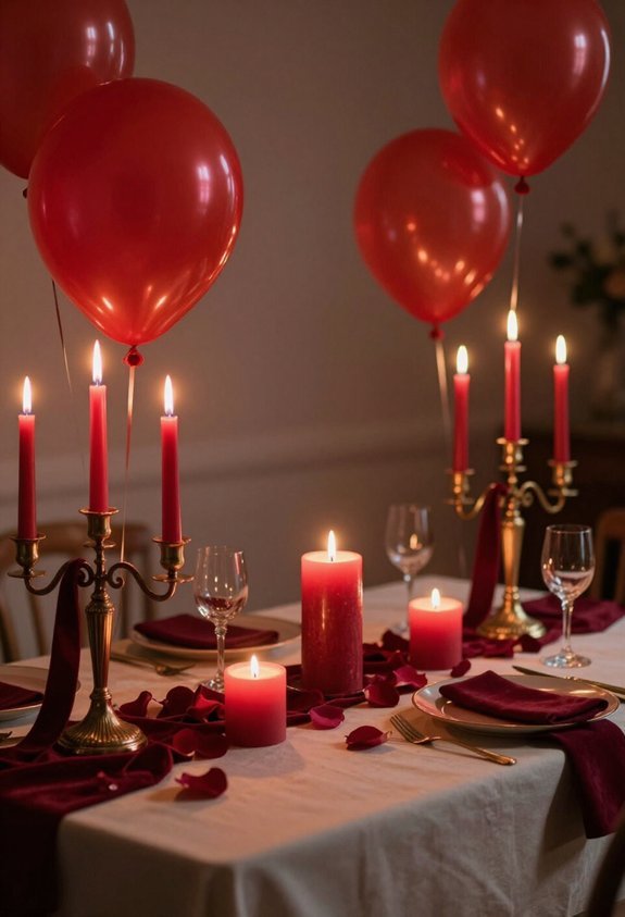 crimson candles create ambiance