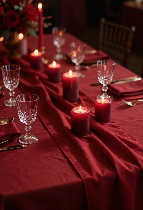 crimson tablecloths create elegance