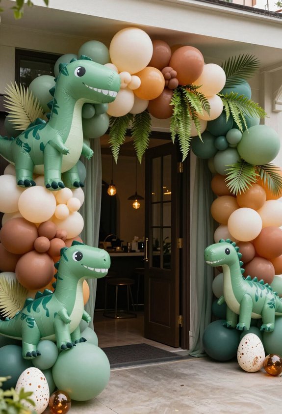 dinosaur themed balloon arch entrance