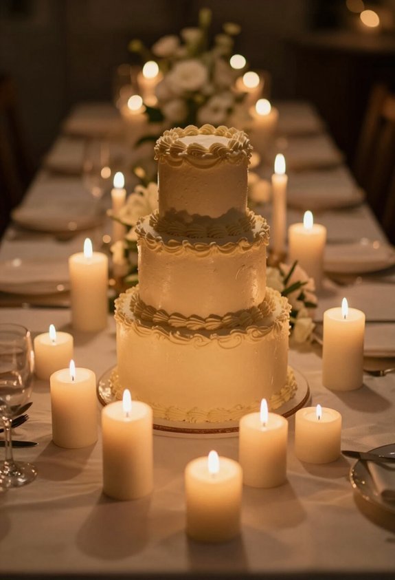elegant candlelit cake display