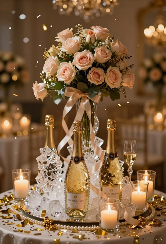 elegant champagne bottle centerpiece