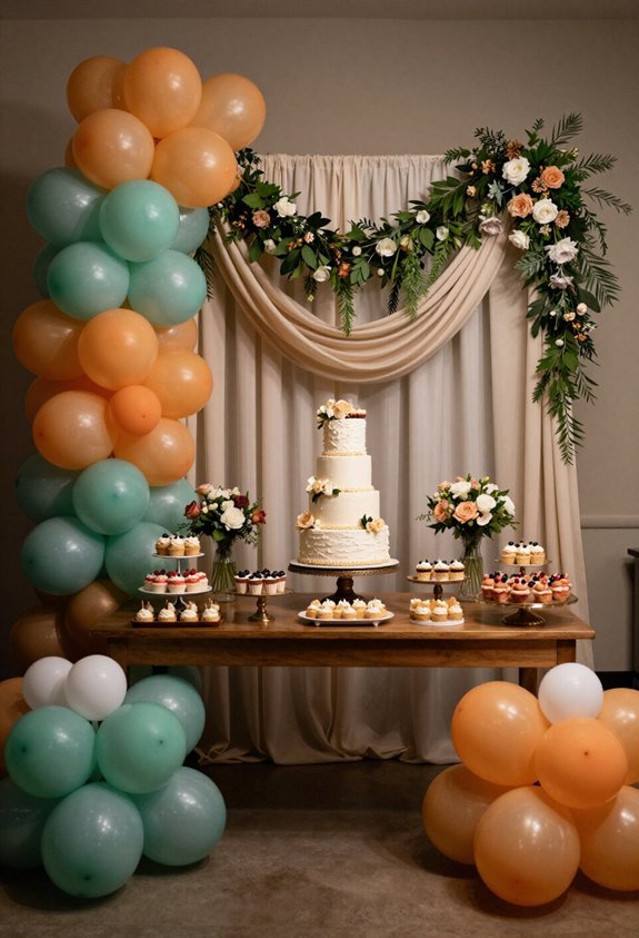 elevated balloon and garland decor