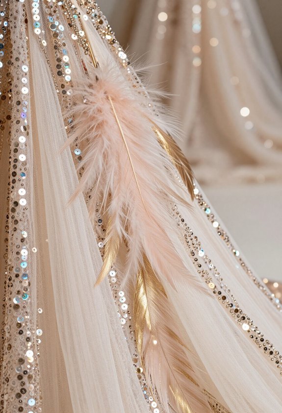 glittery feather sequin decorations