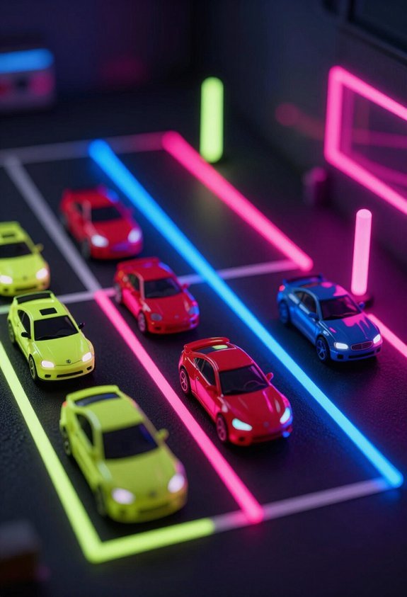 glowing neon parking markers