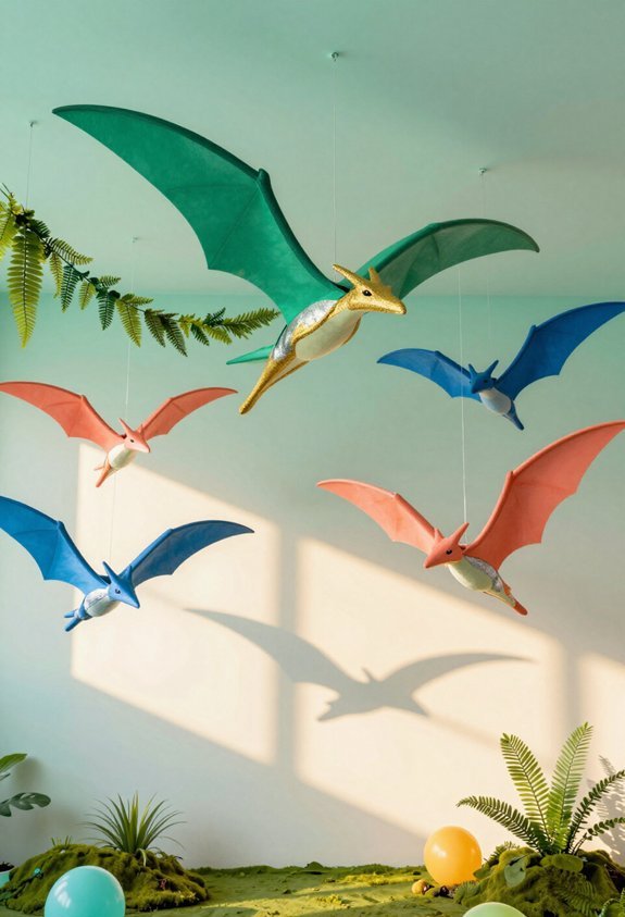 hanging vibrant pterodactyl mobiles