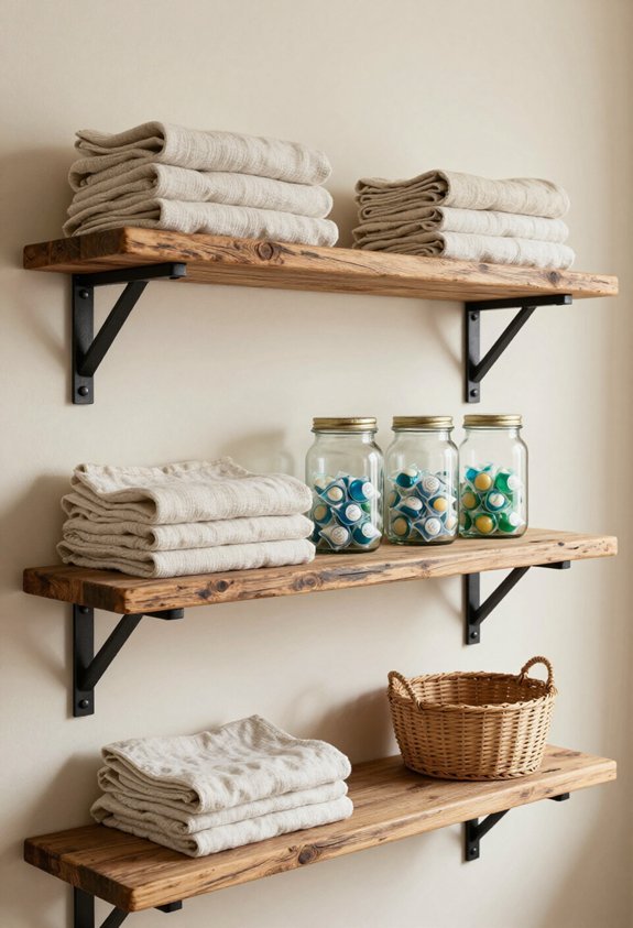 industrial floating wood shelves
