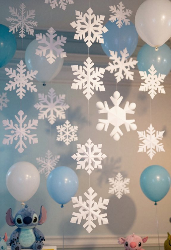 layered hanging paper snowflakes
