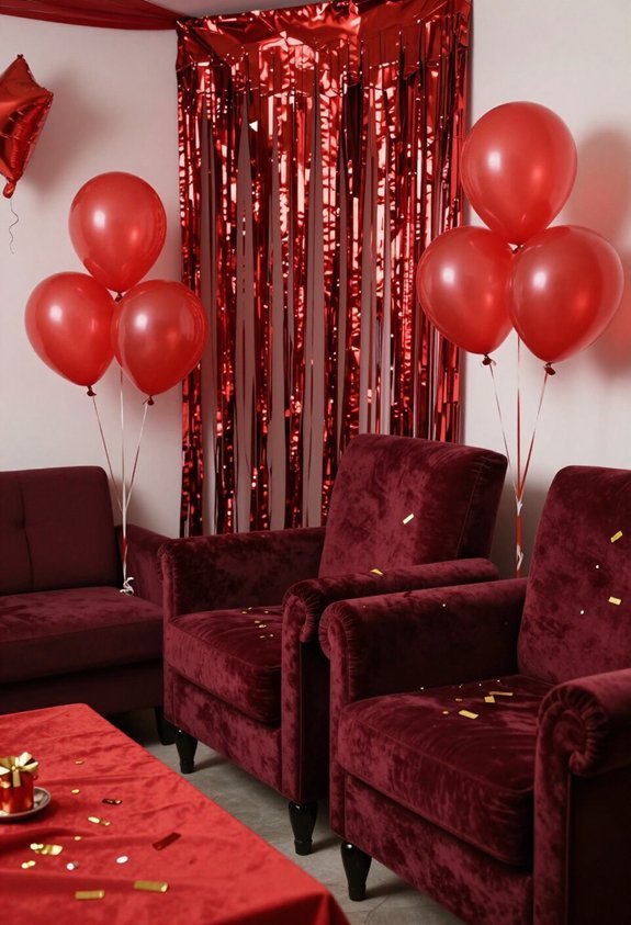 luxurious burgundy velvet accents