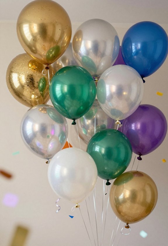 metallic rainbow balloon clusters