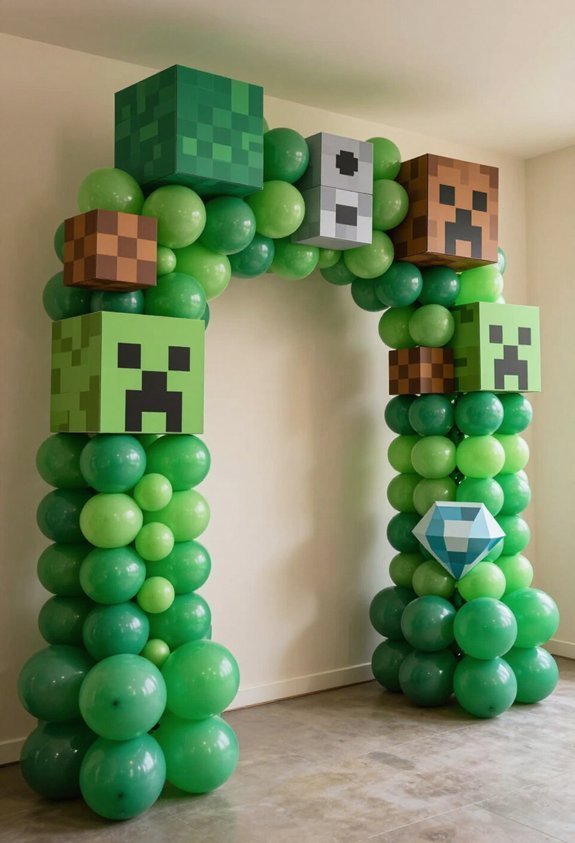 minecraft themed balloon arch