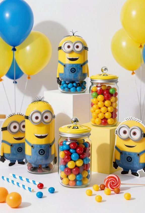 minion themed candy jar displays