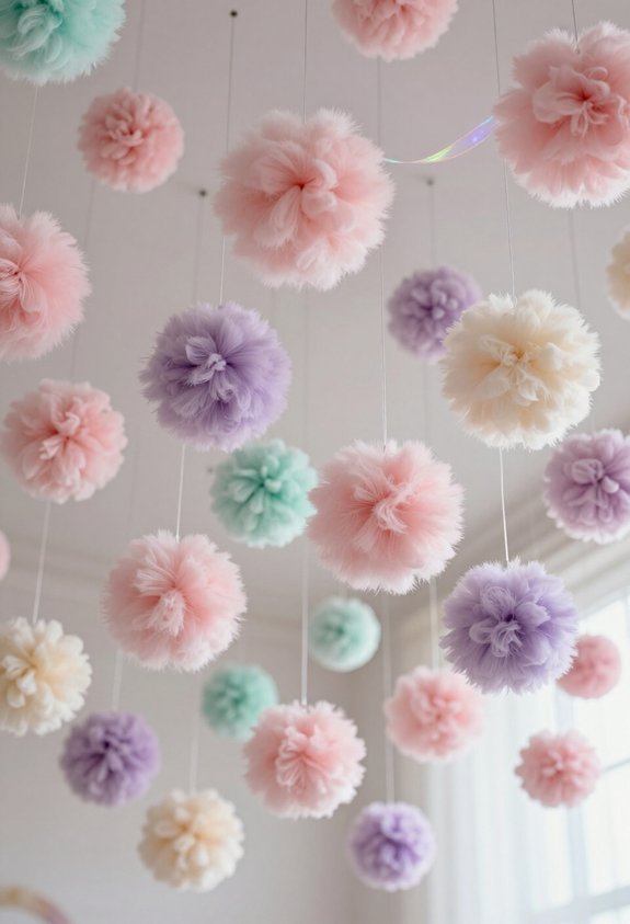 pastel pom poms ceiling decor