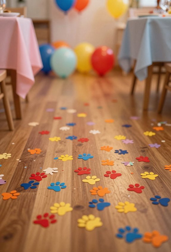 paw print confetti scattering