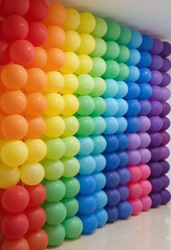rainbow balloon wall installation