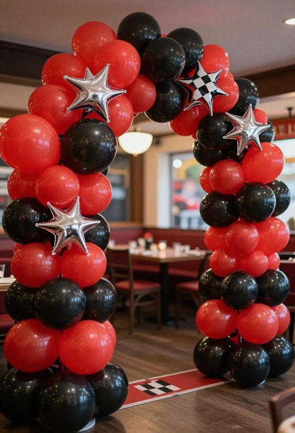red balloon arch celebration