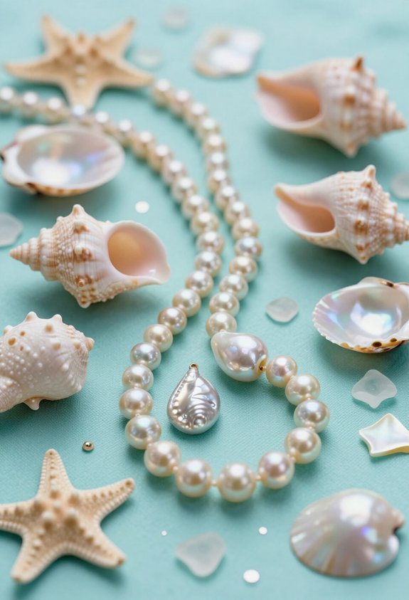 seashells and pearls scattering