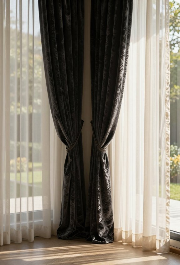 sheer and heavy curtain layering