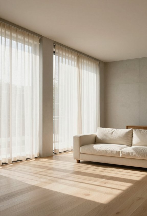 sleek flooring neutral window treatments