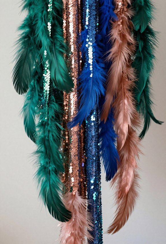 sparkling feathered party garlands