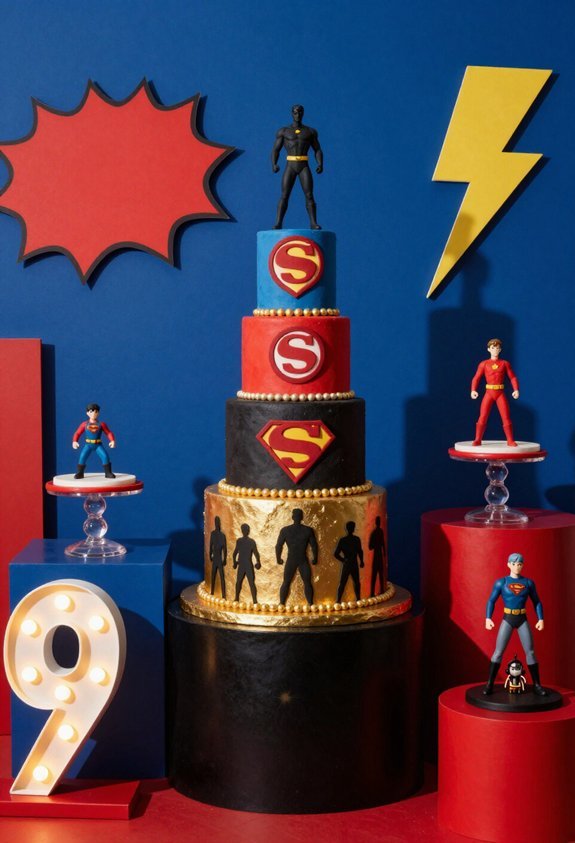 superhero themed cake display