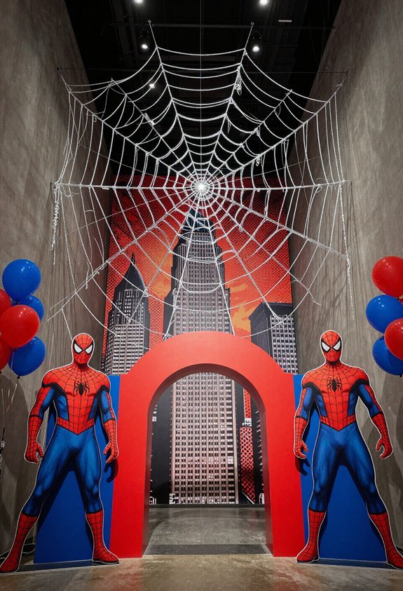 superhero themed entrance decoration