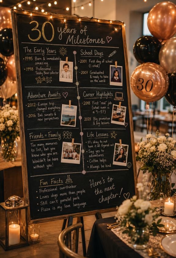 Chalkboard Displays Tracking 30 Years of Milestones