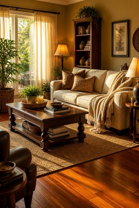 cozy wood toned living room