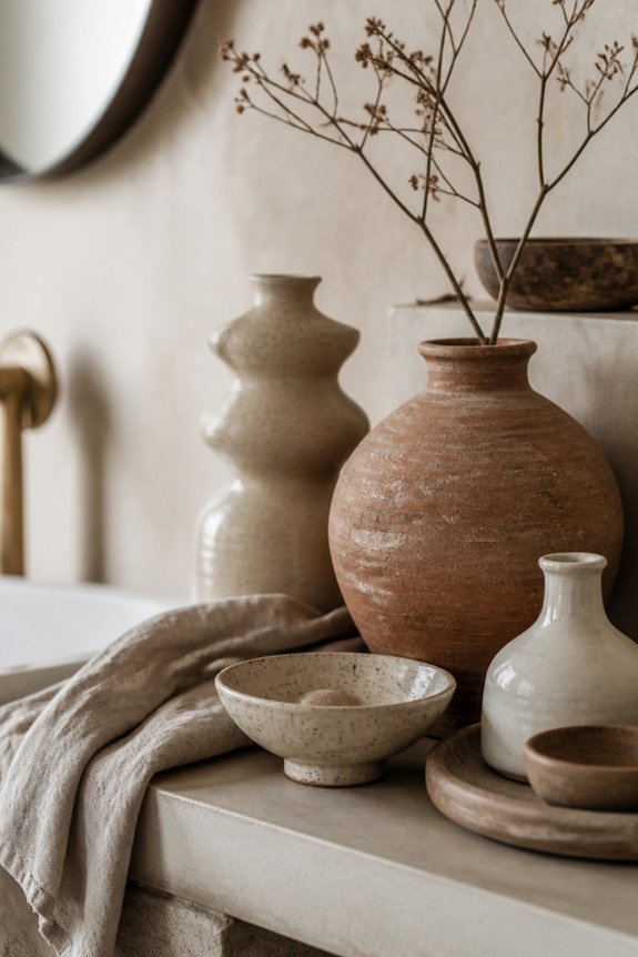 curated bathroom shelf display