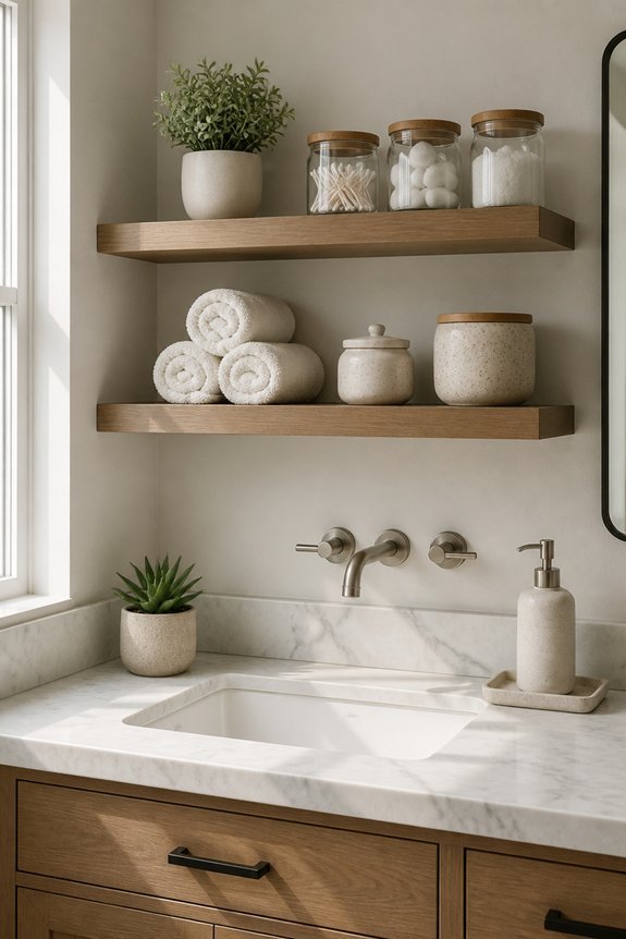 floating shelf above sink