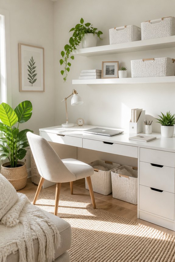 organized office with baskets