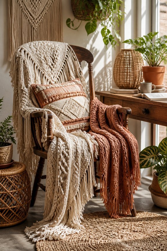 textured throws warm chairs